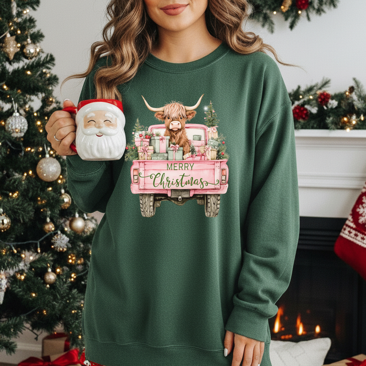 HIGHLAND COW CHRISTMAS TRUCK - THIN MATTE CLEAR FILM