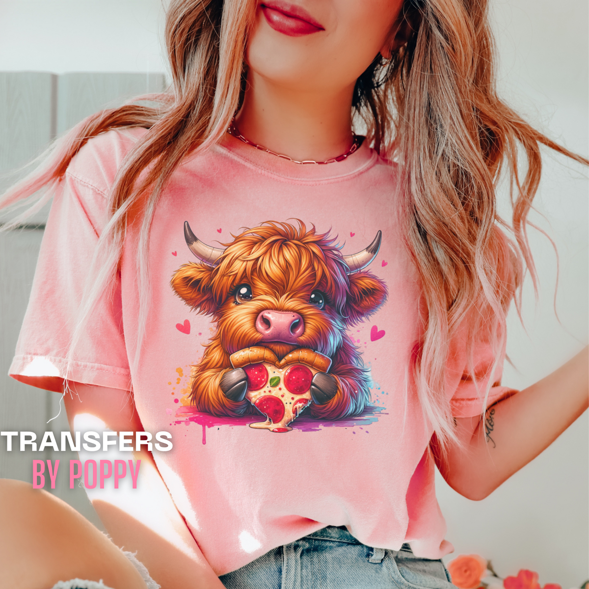 PIZZA HEART HIGHLAND COW - THIN MATTE CLEAR FILM