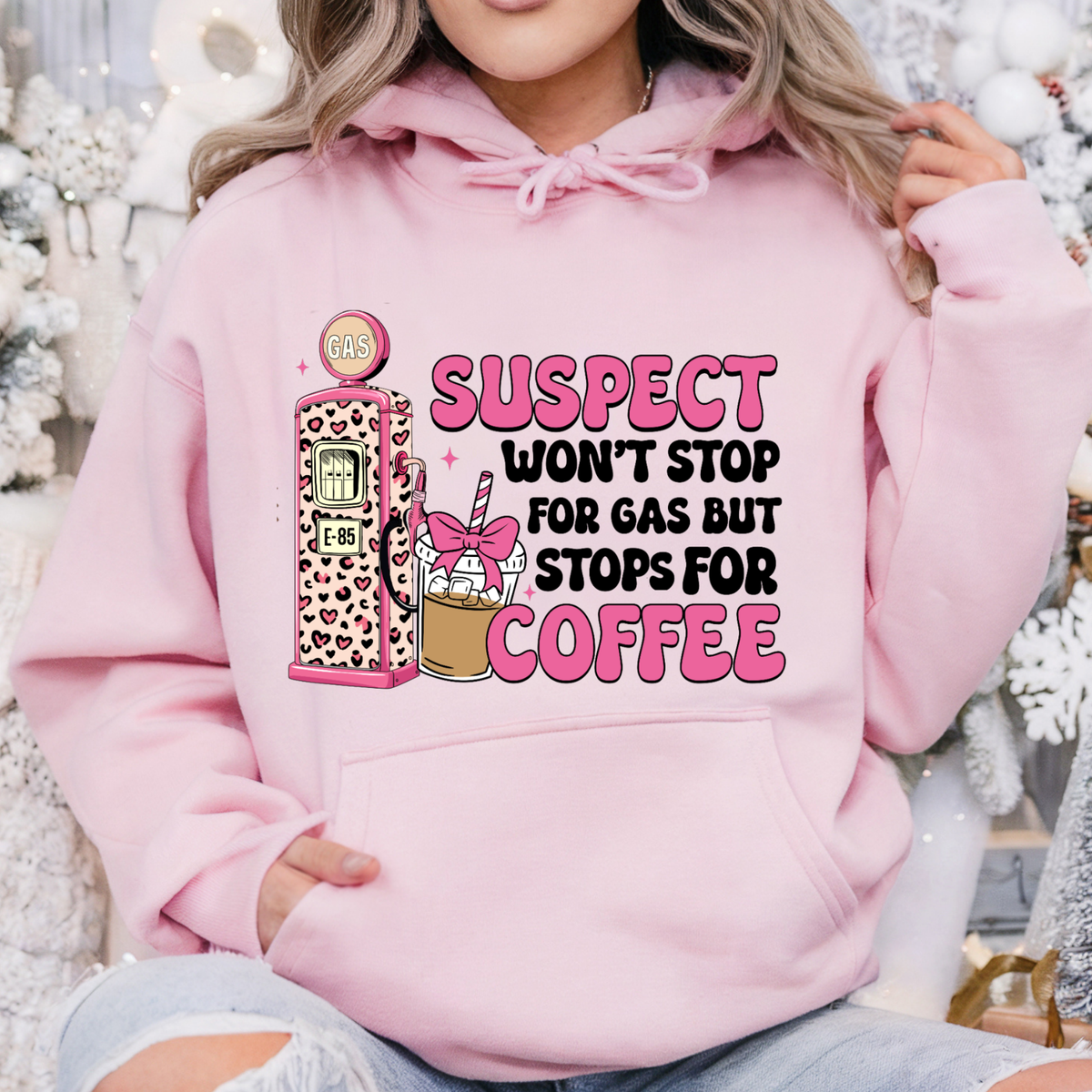 SUSPECT WON'T STOP FOR GAS BUT STOPS FOR COFFEE - THIN MATTE CLEAR FILM