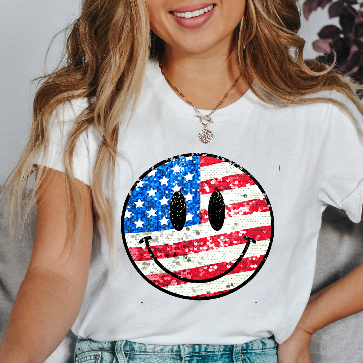 FAUX SEQUIN FLAG SMILEY - THIN MATTE CLEAR FILM